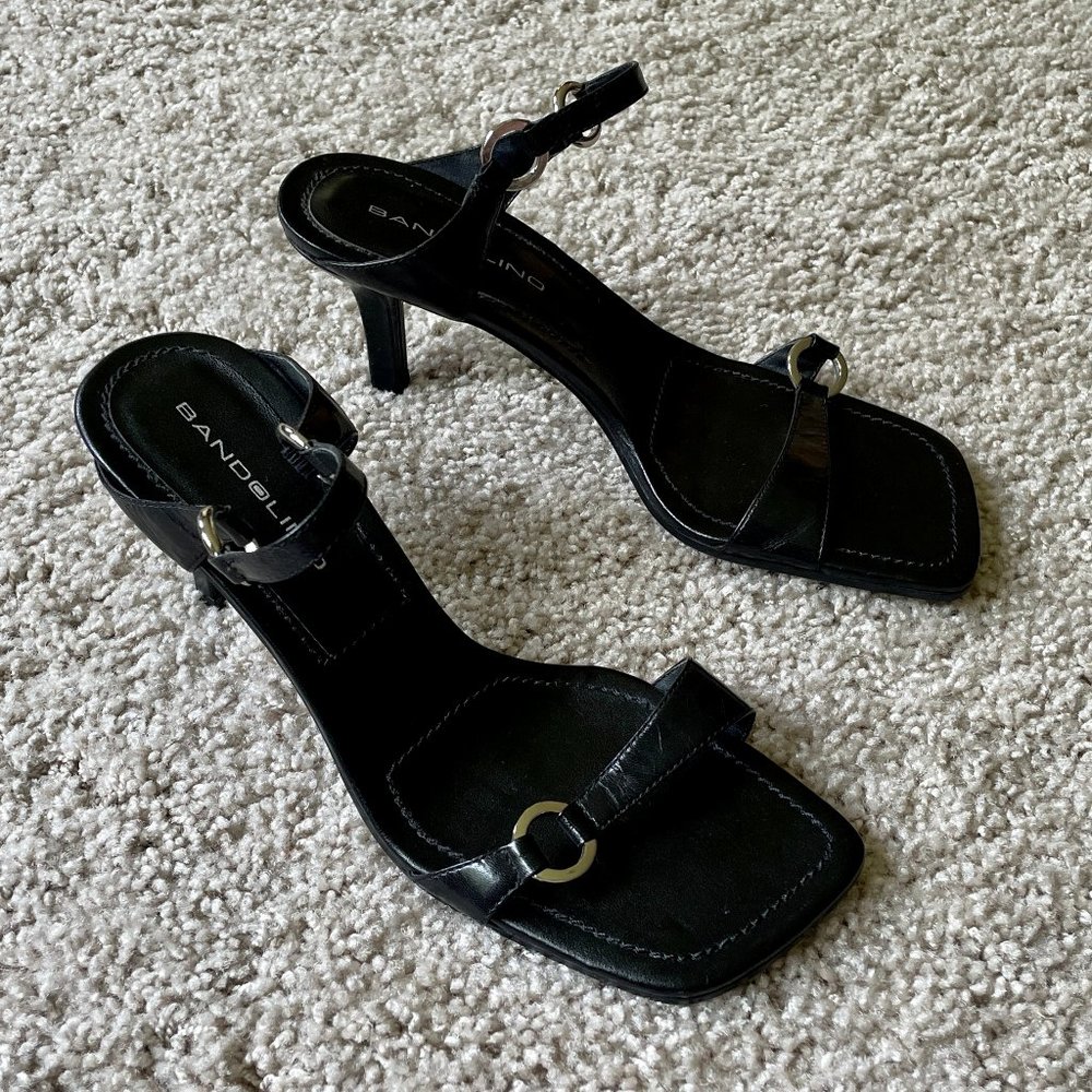 Bandolino Leather Strappy Slip On Sandals Black women's Size 6.5 M with 3" Heels